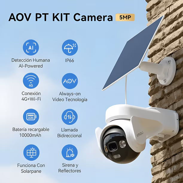 IMOU Cámara AOV PT 5MP, 4G, wifi, Panel solar incluido, IP66